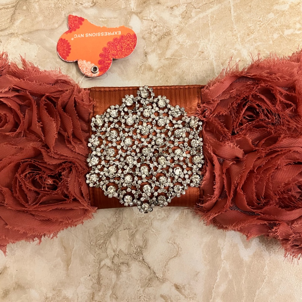 Expressions NYC evening satchel purse clutch Swarovski terra-cotta NWT